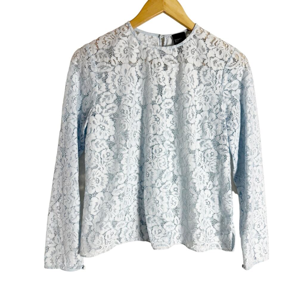 Barneys New York Baby Blue Floral Lace Long Sleeve Blouse Top Size 4